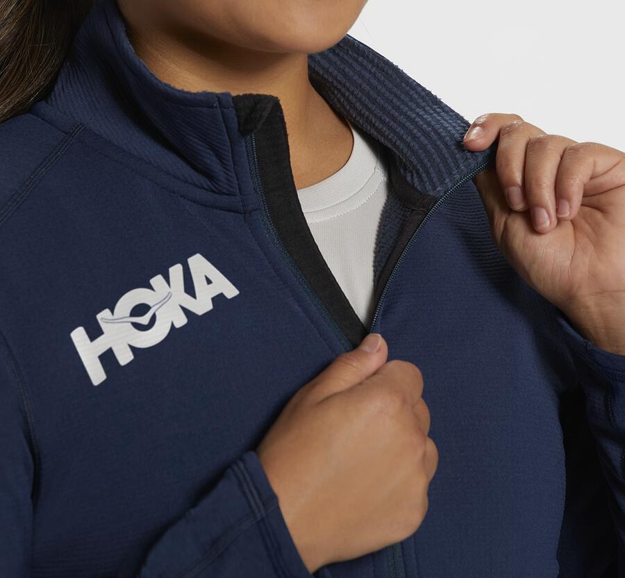 Hoka One One Top Kadın Lacivert - 1/2 Zip Midlayer - DS4597201